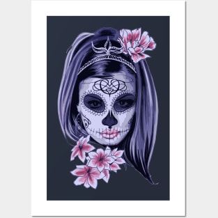 Skull Of A Pretty Flowers Lady Posters and Art